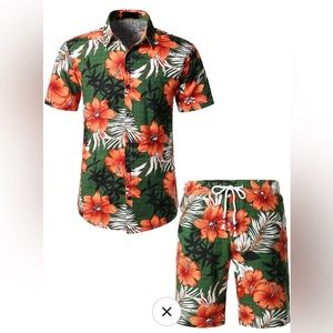 Men’s Hawaiian Matching Shirt and Shorts Set, Size XL